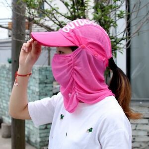 Outdoor Sport Cap Neon Pink Cap with Face Covering Mesh